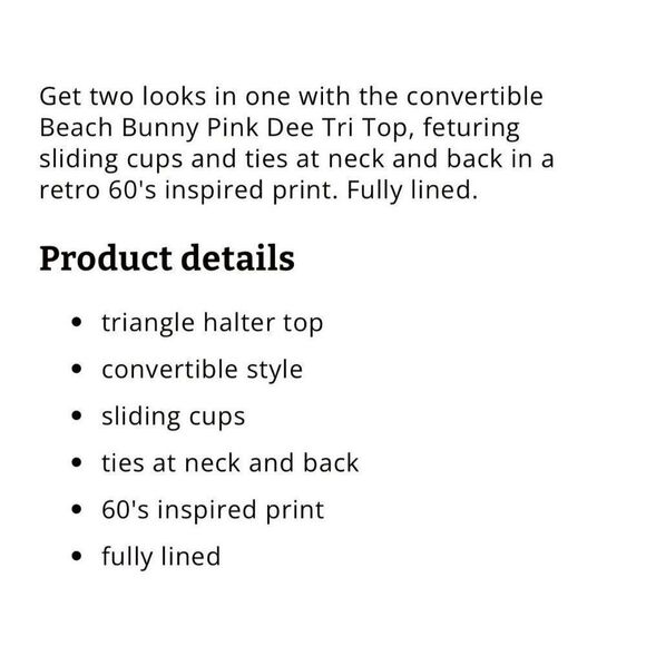 Beach Bunny Pink White Orange Delphin 60’s Dee Tri Top Swim Large - Picture 5 of 7